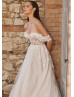 Beaded Ivory Lace Tulle Corset Back Sparkly Wedding Dress